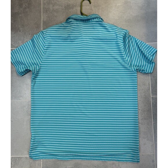ADIDAS Golf Polo Mens Large Aqua Blue Stripe Short Sleeve Performance Shirt - Picture 5 of 6